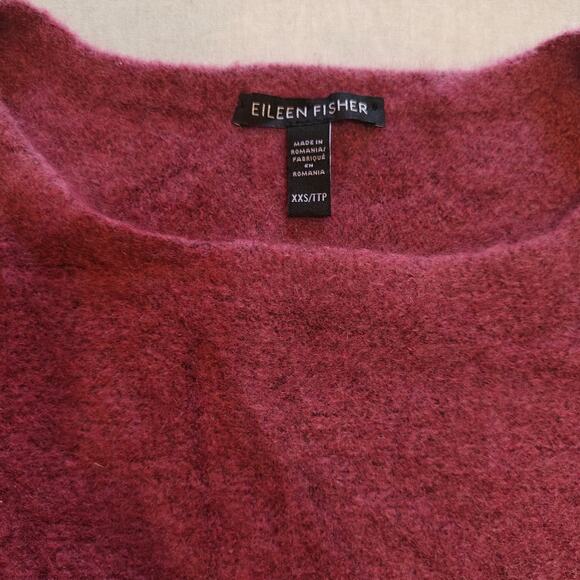 Eileen Fisher XXS Oversized Boucle Sweater Top Burgundy Cashmere Blend - Picture 3 of 4